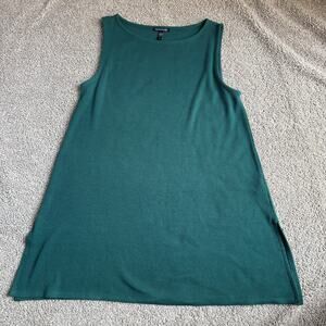 EILEEN FISHER Ribbed Knit Sleeveless Tunic Dress Forrest Green Size Small